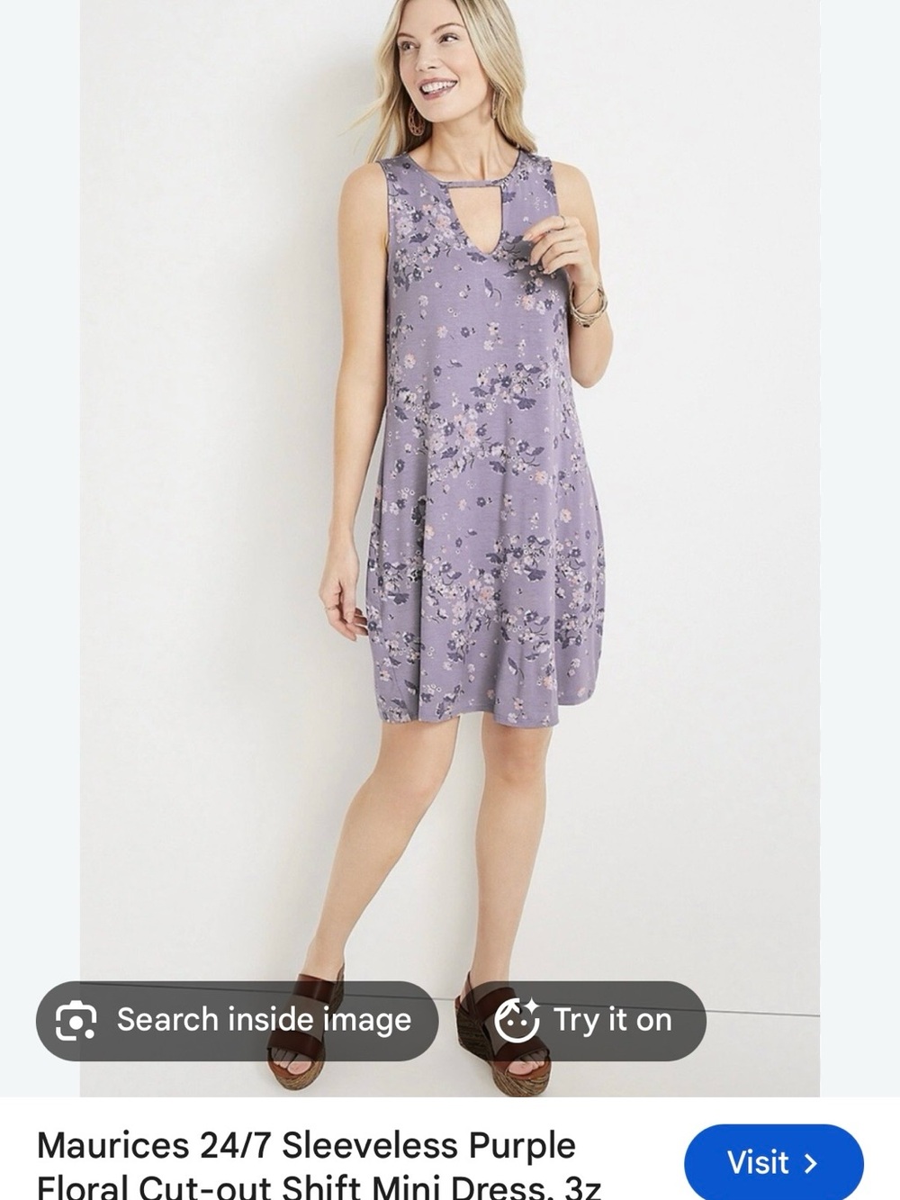 Maurices Lavender Floral Sleeveless Keyhole Shift Mini Dress